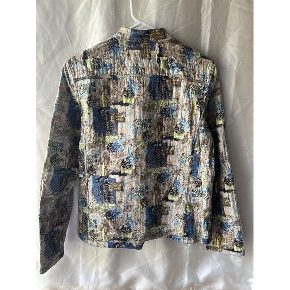 Button Down Blue Tan Black Green Jacket Quilted Multi Reversible w/ Pockets. - Picture 5 of 5